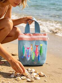 Ocean Theme High Saturation Contrast Color Mesh Tote Bag, Cosmetic Storage Bag-Summer Vacation Essential, Multi-Functional Reusable Shopping Bag, Beach Bag, Travel Toiletry Bag, Swimsuit Storage Bag, Daily Essentials Storage Bag. Suitable For Beach, Vacation, Shopping, Party, Office, School And Other Occasions, Also Ideal Travel Souvenir, Teacher's Day Gift, Back To School Gift, Party Favor, Holiday Gift - Multicolor - View 5