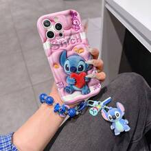 Disney Has Authorized, Phone Case - Chain Set, The Stitch Lilo & Stitch 3D Phone Case Plus A Silicone 3D Stitch Bracelet With Metallic Ring Removable Bracelet, Stitch And Angel Pattern, Compatible With Iphone17/16/15/14/13/12/11/XS/XR/X Plus Pro Max, A Stylish Cartoon Phone Case, The Perfect Gift Choice, Phone Protection, Durable Phone Cover, Great Gift For Friends And Family. - 白色 - 查看 6