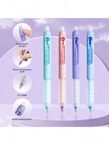 Un set (4 bolígrafos + 4 recambios) de bolígrafos borrables, bolígrafos de gel borrables azules, puntas de 0.5 mm, tinta de gel borrable, bolígrafos con borradores, adecuados para útiles escolares, bolígrafos, útiles de oficina, Pascua y útiles para diarios. Lápiz mecánico, bolígrafos, artículos de papelería - Conjuntos - Ver 4