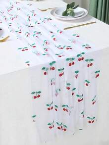 1pc Cherry Pattern Mesh Table Runner, Birthday Party Decoration, Baby Shower Party, Gender Reveal Party, Wedding Party Table Decor - Multicolor - View 10