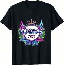 Men's Graphic Tees, Men's Barcelona 2026 Graphic Tees, Colorful Festive Slogan T-Shirt, Summer Clothing Style, Father's Day, Graduation, Independence Day, For Men, Summer Clothing Style, Father's Day, Graduation, Independence Day, For Men - Noir 7 - 查看 6