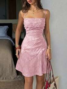 Vestido de mujer Unadoll de verano con cintura anudada, espalda descubierta, tela de encaje, sexy & elegante, adecuado para bodas, invitadas, fiesta de San Valentín en rosa - Rosa - Ver 7