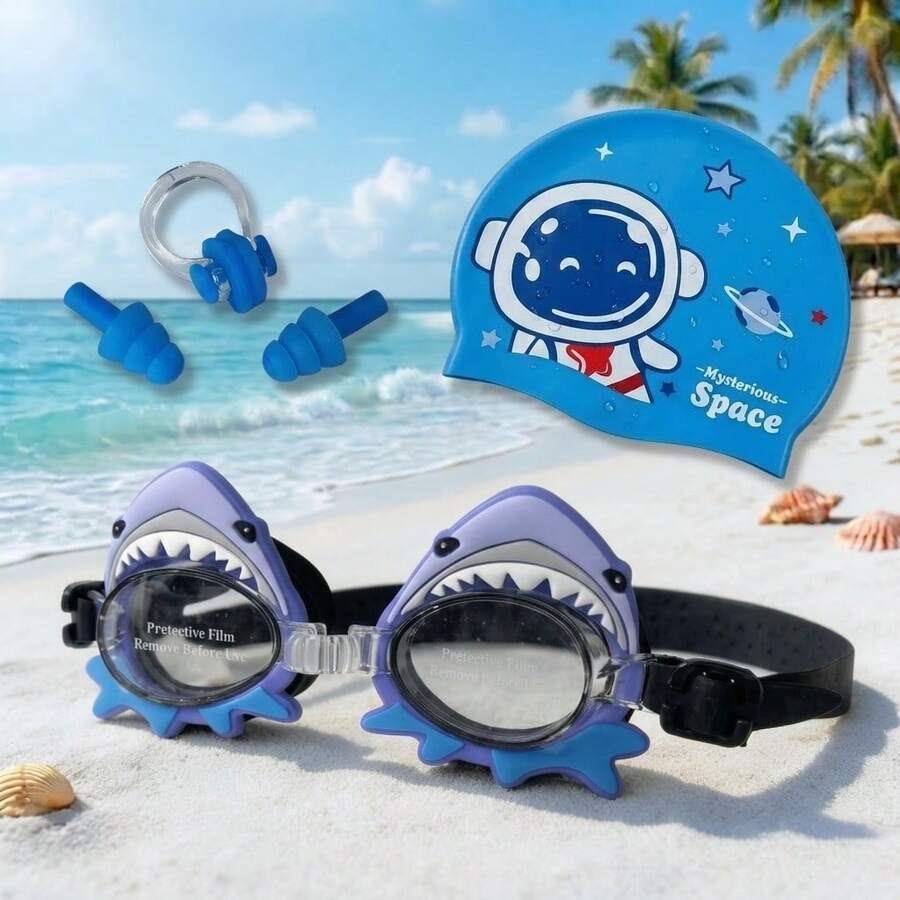Bộ đồ bơi 4 trong 1 cho trẻ em: Mũ bơi silicon, kính bơi chống sương mù, kẹp mũi và nút bịt tai – Bộ đồ bơi hoạt hình dễ thương cho trẻ em, 5 kiểu dáng để lựa chọn. - Nhiều màu - Xem 1