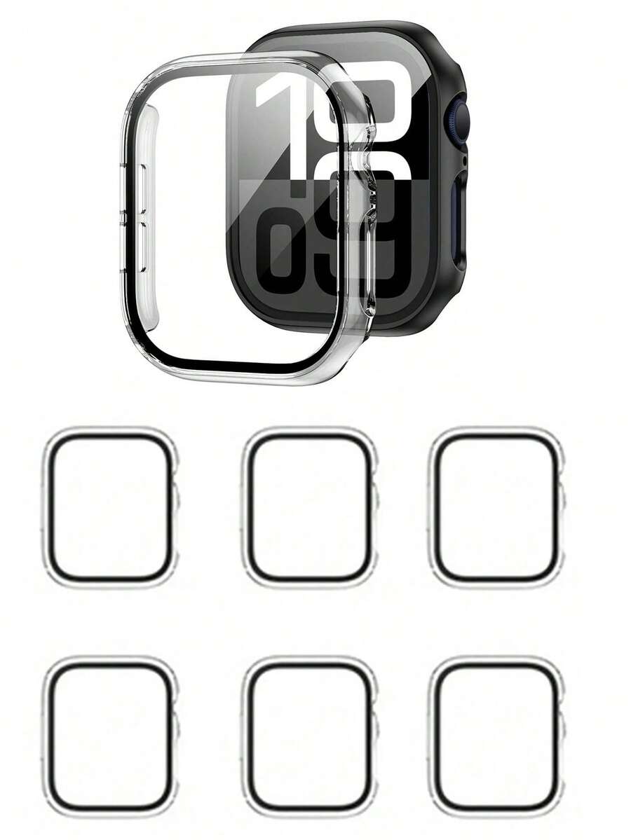 Juego de 6 piezas de funda protectora con marco de PC duro y película de vidrio templado 3 en 1, compatible con Apple Watch Series 38mm, protector de pantalla compatible con iWatch, unisex, funda protectora ultrafina, resistente a arañazos, resistente a golpes, adecuada para protección diaria, oficina y hogar, teléfonos móviles, impermeable, resistente a golpes, resistente a caídas, resistente a arañazos. Ligera diferencia de color, - Multicolor - Ver 1