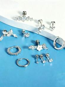 Bộ 16 chiếc khuyên tai sụn 16G, trang sức xỏ lỗ tai Tragus, khuyên tai vành tai, khuyên tai đinh tán, khuyên tai vành tai, khuyên tai có chốt vặn, khuyên tai đá Cubic Zirconia, khuyên tai nhỏ dành cho nữ - bạc 12 cái - Xem 4