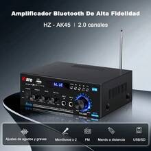 HZERO HZAK45 Mini Bluetooth Stereo Audio Amplifier For Home, 2.0 Channels With Karaoke Function, Reverb, FM, USB And SD, 600W Maximum Power, Remote Control And Power Cable - A - View 2