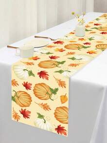 1pc 35*180cm Thanksgiving Table Runner, Featuring Pumpkin And Maple Leaf Patterns, Suitable For Thanksgiving Decoration, Autumn Decor, Kitchen, Tabletop, Home Decor And Holiday Gatherings - Multicolor - View 4