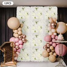 Fondo de Pared Floral, 12 Paneles Florales de 15x15 Pulgadas, Decoración Floral Artificial Ideal para Celebraciones de Bodas, Fiestas Festivas, Telones de Fondo y Decoración del Hogar (Blanco/Blanco+Morado/Rosa+Champán/Rosa+Blanco/Rosa+Morado) - Blanco - Ver 13