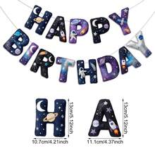 2pcs 2D Felt Starry Sky Theme Birthday Party Decorations, Explore The Universe Happy Birthday Banner With Astronaut, Planet, Mysterious Space, Suitable For Birthday Party Decor, Baby Shower, Photo Props, Room Decor, Fireplace Decor - A - View 2