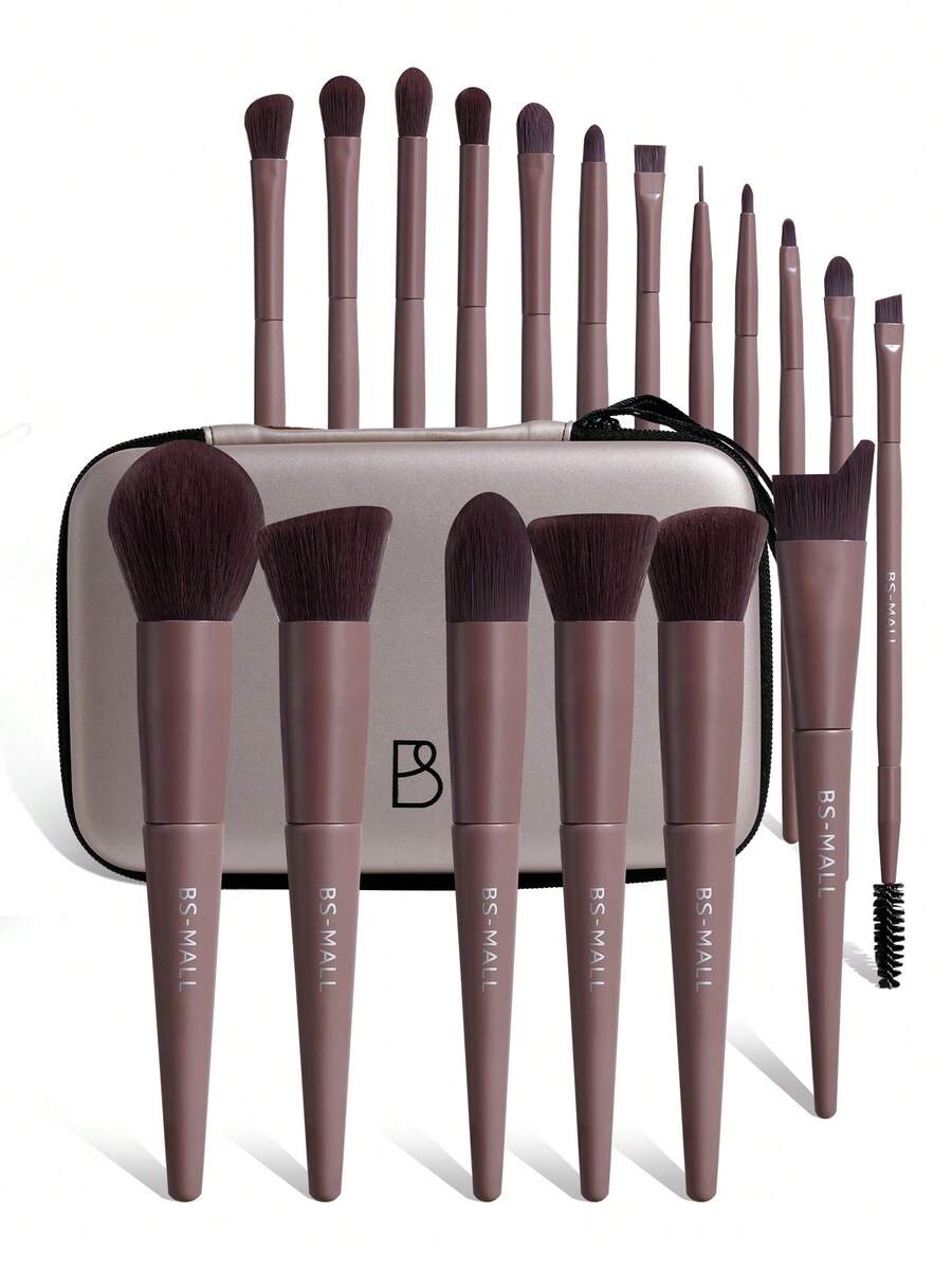 BS-MALL Luxury Coffee Brown Makeup Brush Set With Large Bag, Professional Full Face Cosmetic Tools For Foundation Blush & Eyeshadow, Premium Gift For Girlfriend - Coffee Brown - View 1