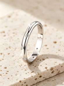 Đơn Giản Bạc Sáng Bóng Đính Đá Cubic Zirconia, Nhẫn Lý Tưởng Cho Nữ Hẹn Hò, Đính Hôn Hoặc Quà Cưới - Bạc - Xem 9