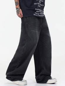 Quần jeans nam tối giản phong cách công sở, quần denim dáng rộng đa năng phù hợp cho mọi mùa. - màu đen - Xem 3
