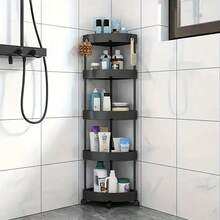 5/4/3 Estantería giratoria de baño de 5/4/3 niveles con ruedas y base triangular, organizador de plástico adecuado para esquinas, cocina, sala de estar, baño, hotel, balcón, pasillo y entrada, fácil de mover y desmontar, regalo ideal para el baño - Multicolor - Ver 4