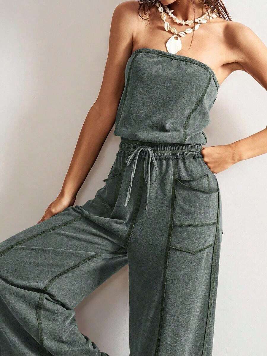 Mono de punto para mujer SUN con bolsillos y cordón ajustable - Verde militar - Ver 1