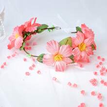 1 chiếc băng đô cài tóc hình vòng hoa màu hồng nhạt kiểu cổ tích, có đính hạt cườm và tua rua, phong cách Bohemian, thích hợp cho kỳ nghỉ biển, phụ kiện chụp ảnh cưới. - Phiên bản màu hồng - A - Xem 5