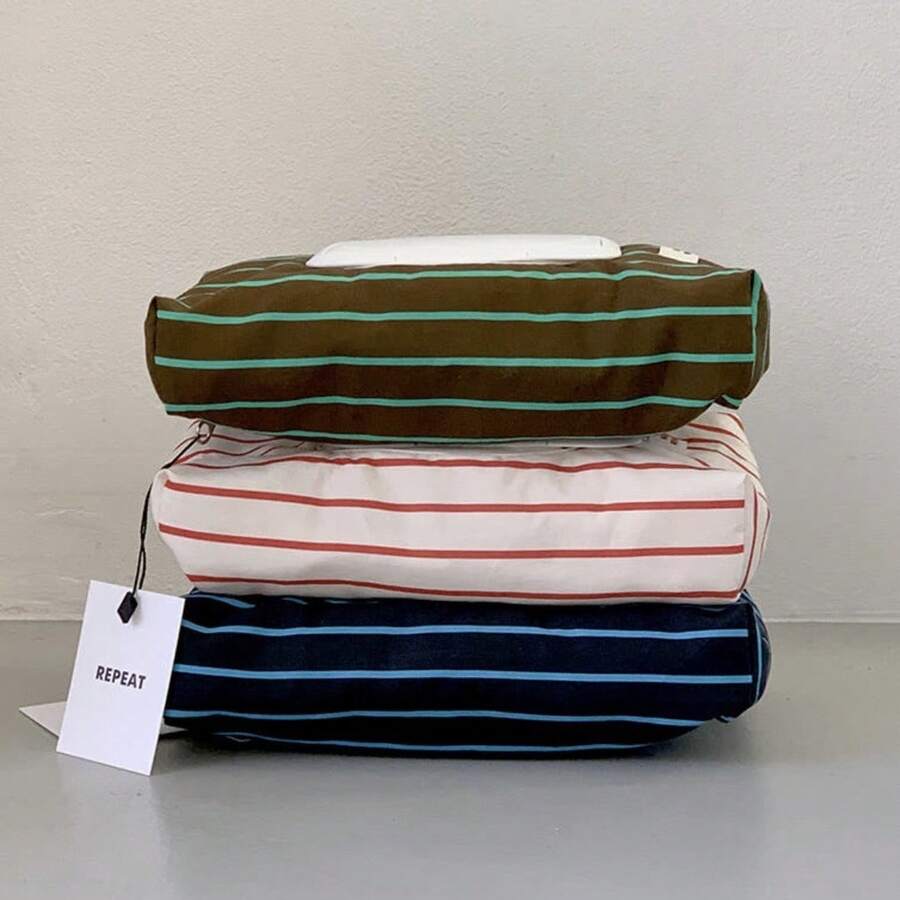 Korean Style Printed Striped Fabric Wet Wipes Storage Bag, Living Room And Kitchen Wet Wipes Bag, Large Capacity Tissue Storage Organizer