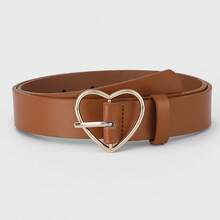 1pc Fashionable Versatile Gold Heart Buckle Plus Size Belt - Camel - View 5