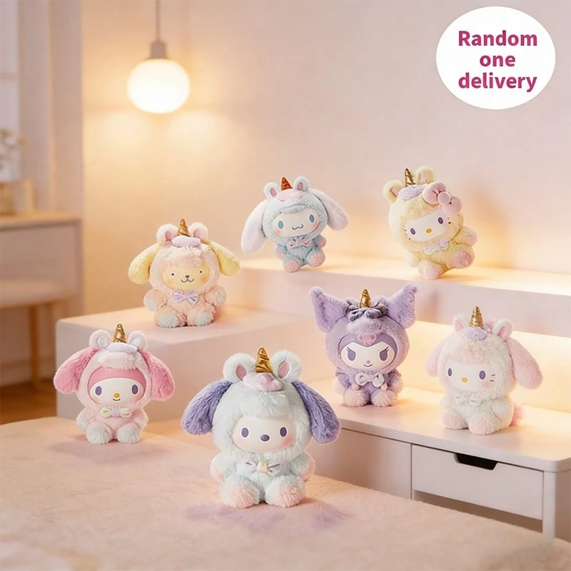 Miniso Sanrio 卡通獨角獸盲盒毛絨娃娃,隨機發貨 Sanrio 系列角色 (1件) - 彩色 - 查看 1