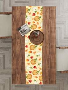 1 Stück 35*180cm Thanksgiving Tischläufer, mit Kürbis-, Ahornblatt- und Pilz-Herbstmotiv, geeignet für Thanksgiving-Dekoration, Herbstdekoration, Küche, Tischplatte, Heimdekoration und Feierlichkeiten - mehrfarbig - Übersicht 6