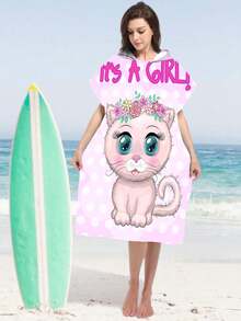 1pc Rainbow Unicorn & Blue Polka Dot Kitten Print Polyester Hooded Poncho, Oversized Beach Towel - Vibrant Unicorn Design, Beach Wrap, Soft & Durable Polyester Robe, Suitable For Swimming, Travel And Beach Vacation, Unisex Bathrobe, Beach Towel, Women Robe, Travel Decor, Casual Decor - Multicolor - View 25