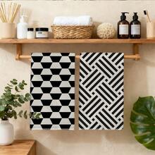 MEMNUN 2pcs Black Geometric Pattern Kitchen Towels, 15.75*23.62in(40*60cm), Made Of Super Soft Microfiber With Strong Absorbency, Perfect For Dish Drying, Tea Cups, Bathroom & Dining Decor, Cooking & Baking - Multicolor - View 8