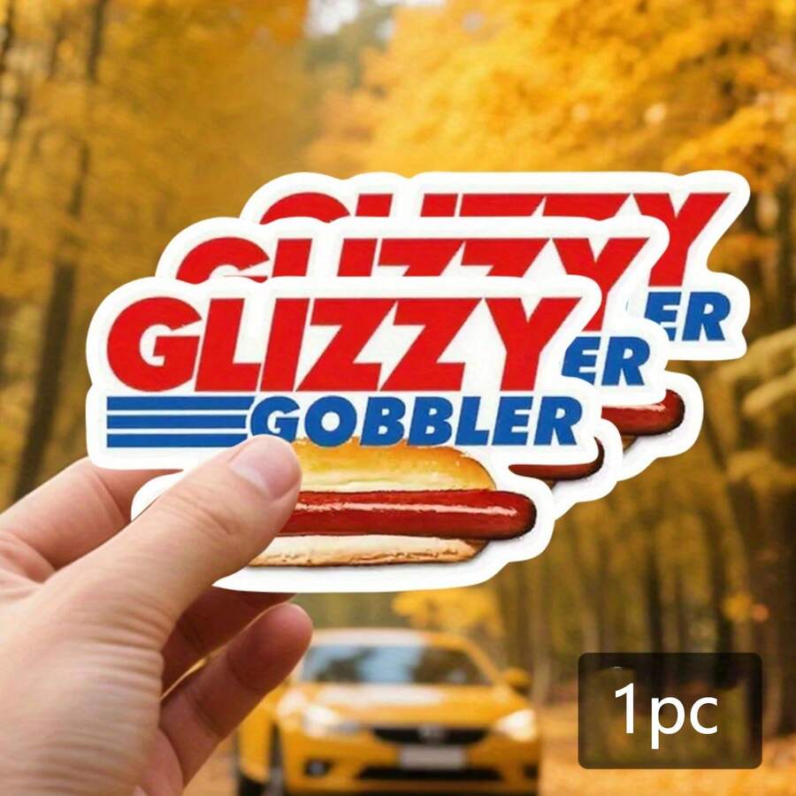 1/2/5pcs Funny "Glizzy Gobbler" Hot Dog Stickers, Vintage Red & Blue Text Waterproof Vinyl Decals, Suitable For Car Windows, Laptops, Water Bottles, Cups, Phone Cases, Helmets, Street Food Themed Decorative Stickers - A - View 1