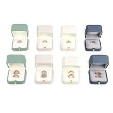 Caja de anillo de compromiso de alta calidad, caja de anillo de piel sintética, caja de anillo de boda, caja de anillo doble para propuestas, caja de soporte de anillo interior de mirofibra - Rosa - Ver 7