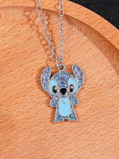 Disney A Hot Selling New Cartoon Stitch Necklace With Personality, Fashion, Cuteness, Inlaid Rhinestones, Holiday Gift Accessories