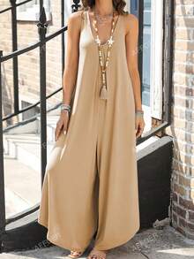 Jumpsuit With Back Straps And Irregular Trousers - Apricot - View 3