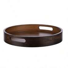 Round Trays Home Decor, 11.8" Large Round Wood Tray For Ottoman Coffee Table Trays, Wooden Kitchen Serving Decorative Trays For Home Office Counter Serveware Organizer, Walnut - Walnut Color Round - View 8