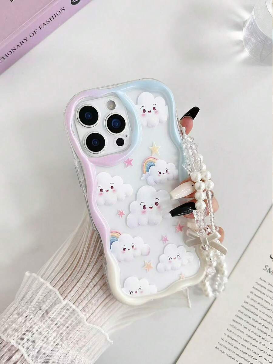 Ốp lưng điện thoại chống sốc, bề mặt bóng, viền lượn sóng, họa tiết mặt cười và đám mây, kèm phụ kiện vòng tay hạt cườm, tương thích với iPhone 17pro/17Air/17/17promax/16/11/16pro/16plus/16promax/16e/15Promax/13/14/12/XS/XR/7G/8P, tương thích với Samsung Galaxy S26/S26PLUS/S26 Ultra/A17/A07/S25/S25PLUS/S25 Ultra/A16/A36/A26/A56/A50/A12/A32/A52/A72/A51 - Nhiều màu - Xem 1