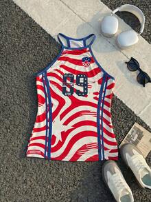 Áo tank top dài ôm sát người in họa tiết cờ Mỹ bằng vải lưới xuyên thấu dành cho nữ, thích hợp mặc đi nghỉ hè. - Nhiều màu - Xem 9