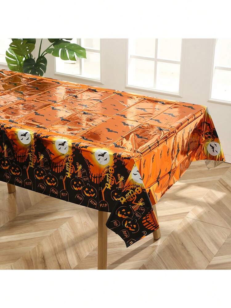 Khăn trải bàn lễ hội Halloween, khăn trải bàn trang trí không khí ma quái, khăn trải bàn dùng một lần, chất liệu PE, khăn trải bàn hình bí ngô, lâu đài, đầu lâu và dấu tay dính máu, khăn trải bàn trang trí không khí lễ hội ma quái. - Nhiều màu - Xem 3