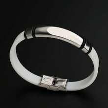 1 pièce Bracelet manchette élégant en acier inoxydable et silicone, lisse, convient pour le port quotidien des hommes - Noir et Blanc - Voir 6
