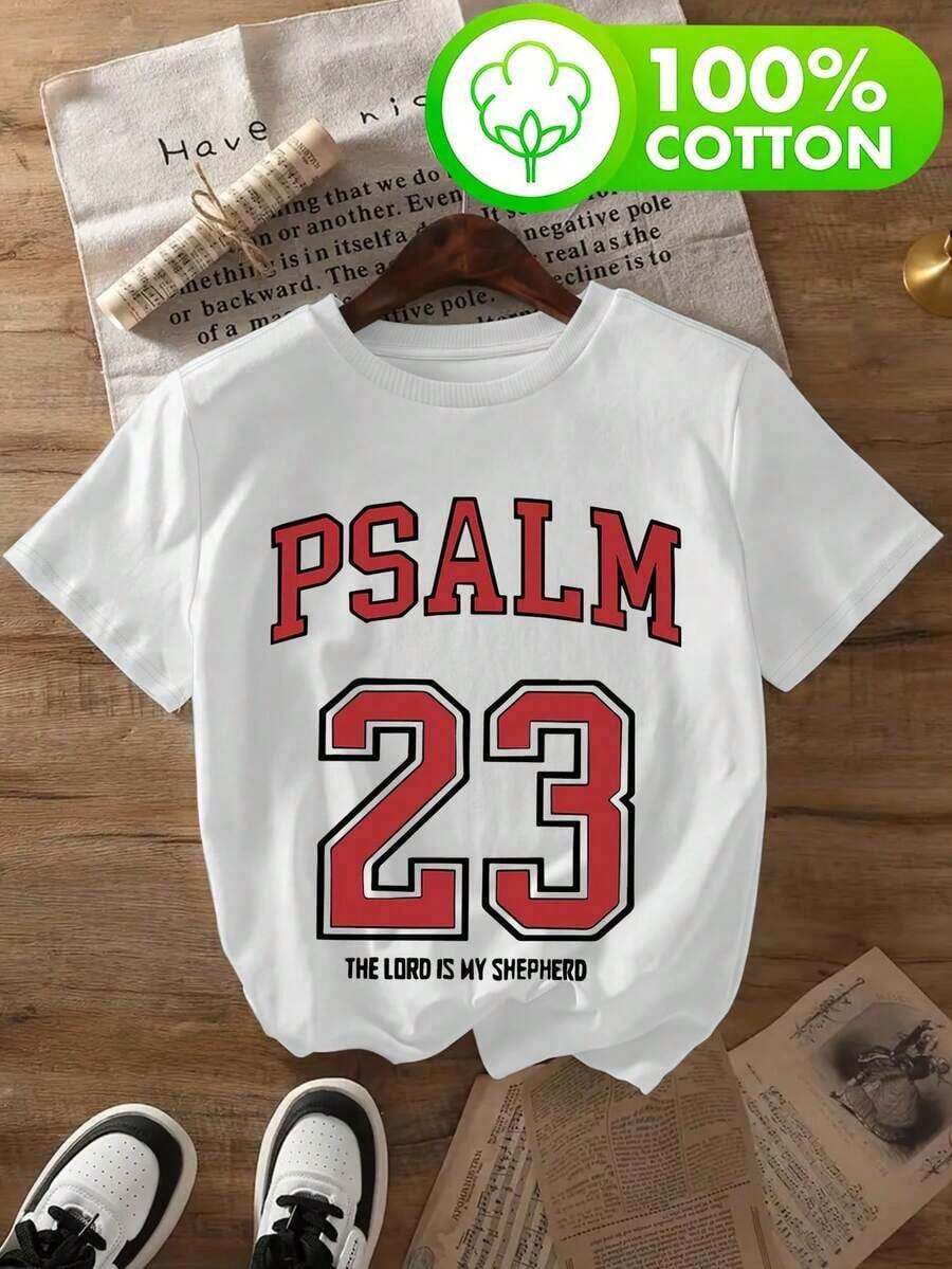 The Religious Text 'The Bible, Psalms' Chapter 23 Is Printed On A 100% Pure Women's T-Shirt, Perfect For Casual Wear And Vacations, With A Soft And Comfortable Design. This Is One Of My Recent Purchases... Claim My Daily Gift. Suitable As A Gift. Women's T-Shirt. Blouses > Elegant. Boho Chic. Soft, Breathable, And Comfortable Women's Top, Ideal For Spring, Summer, And Autumn, Perfect For Vacations, Travel, And Everyday Wear. - 白色 - 查看 1