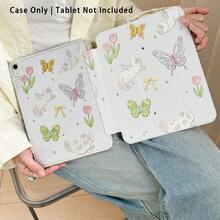 Cat, Butterfly, Tulip And Bow Pattern Painted Effect Acrylic Crystal Tablet Protective Case, With Stand, Compatible With Samsung/Apple///Honor/// Popular Models, Foldable And Anti-Bend, Silicone Reinforced Corners, Auto Wake/Sleep Function, Built-In Pen Slot, Multi-Angle Foldable Stand - Style 6 - View 6