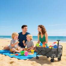 Outsunny Collapsible Folding Wagon Cart, Heavy Duty Outdoor Utility Garden Cart With Universal Wheels And Adjustable Handle For Sports, Camping, Shopping, Grey - 灰色 - 查看 9