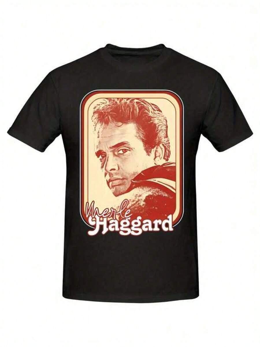 Merle Haggard Vintage Graphic T-Shirt For Men And Women - Soft Unisex Short Sleeve Tee With Retro Portrait And Bold Text, Classic Crew Neck, Machine Washable, Perfect Gift For Easter, Mother's Day, Father's Day, Birthdays, Easy Care Clothing | Bold Text Design | Comfortable Wear - 黑色 - 查看 1