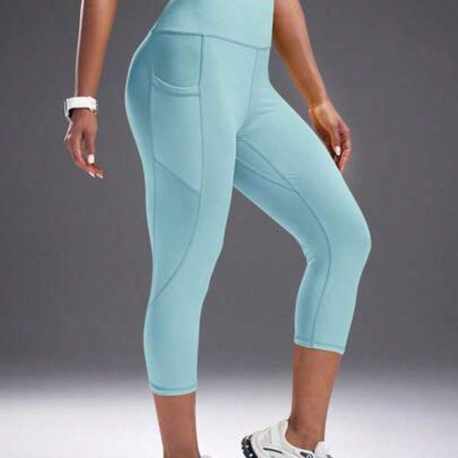 Nana's Women's Clothing Store Powerista Leggings deportivos de unicolor con bolsillos para mujer - Verde lima - Ver 1