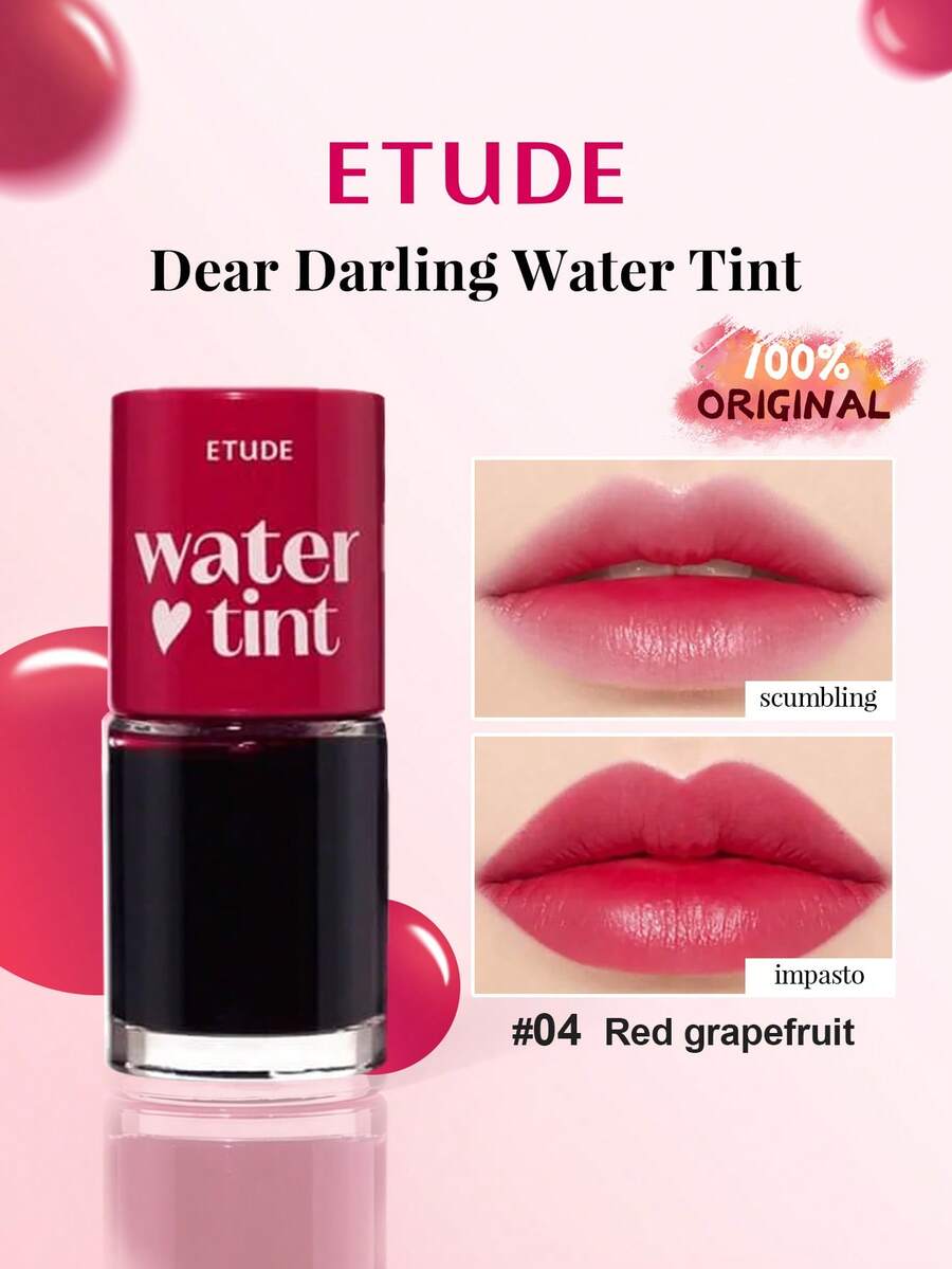 ETUDE 04号红葡萄柚Dear Darling水润唇釉，爆款韩妆水润唇釉，清新果汁香氛，水润轻盈，不粘腻弹润质地，可层层叠加，打造从清透到浓郁的自然唇妆，持久水润，打造自然渐变唇妆，韩国彩妆，节日礼物，母亲节礼物，9克/0.31盎司