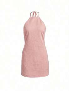 Vestido mini minimalista de mujer de unicolor, con cuello halter, para fiestas y viajes - Negro - Ver 11