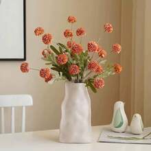 1pc Artificial Chrysanthemum Ball Flower, 20 Inch 5-Head Artificial Chrysanthemum Silk Bouquet, Realistic Touch Artificial Flower, Suitable For Home/Wedding/Party - Orange - View 5