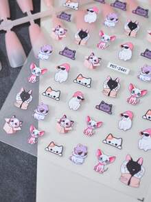1片可爱猫咪美甲贴纸，自粘式一次性压纹美甲贴，可爱美甲贴纸，适合女性，足部护理，节日装饰 - 彩色 - 查看 4
