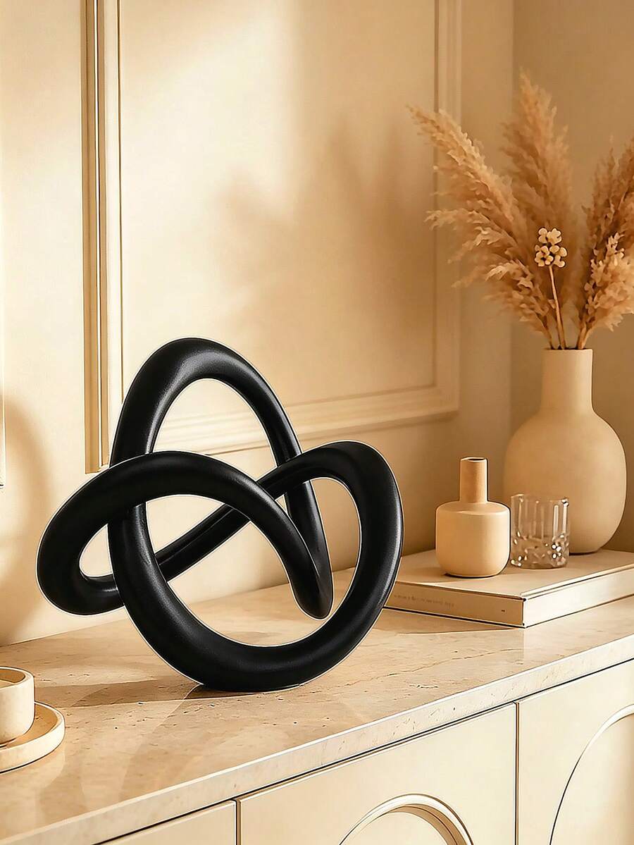 Black Knot Rope Statue Decoration, Modern Geometric Circular Sculpture, Desktop Ornament, Round Decor, Home Decor, Bookshelf, Coffee Table, Bookcase Decoration Gift