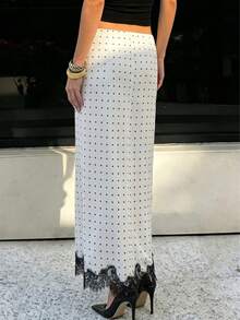 2026新款优雅通勤风女士黑白波点蕾丝拼接半身裙，春夏款 - 白色 - 查看 4