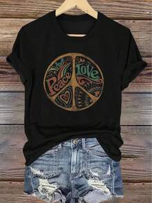 Sommar Toppar Dam 2026 Patterned Printed Short-Sleeve Fashion Women'S Top With A Round Neck  Haut éTé - Black - View 7
