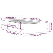 vidaXL Bed Frame, Bed Base With Slatted Base, Guest Bed With Drawers, Single Bed, Bedroom Bed, Bedroom Furniture, Concrete Grey 90x200cm, Wood-Based Material - Concrete Dust - View 3