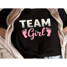 Women's Camia Team Uniform Style Y1K - Casual Short Sleeve Crew Neck Top With Pink Footprints And Team Lettering, Dark Gray And Pink Geometric Design, Medium Elasticity, Machine Washable, Comfortable For All Seasons, Fan Apparel, Fun And Ma S-XXXL - 黑色 - 查看 1