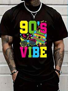 100% Cotton, 90s Retro Style, 90s Style Party Outfit, Men's And Women's T-Shirt, Fashion Graphic T-Shirt For Men And Women, Casual Tops For Spring And Summer, Stylish Holiday Tops, Favorite Graphic T-Shirts For Men And Women. - 黑色 - 查看 6