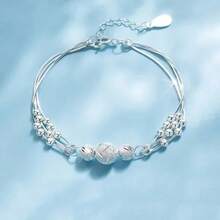 Korean Sterling Silver 925 Heart Shaped Crystal Necklace And Bracelet Set For Women, Vintage Party Jewelry, High-End Gift. - 銀色 06 - 查看 1